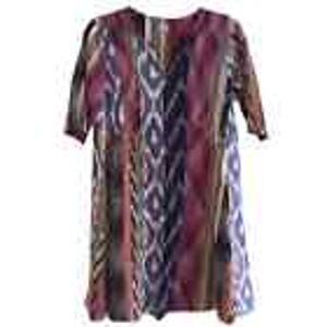 Warm Brand Elbow Sleeve 100% Cotton Ikat Knee Length Dress, Multicolor, Sz 1 (S)